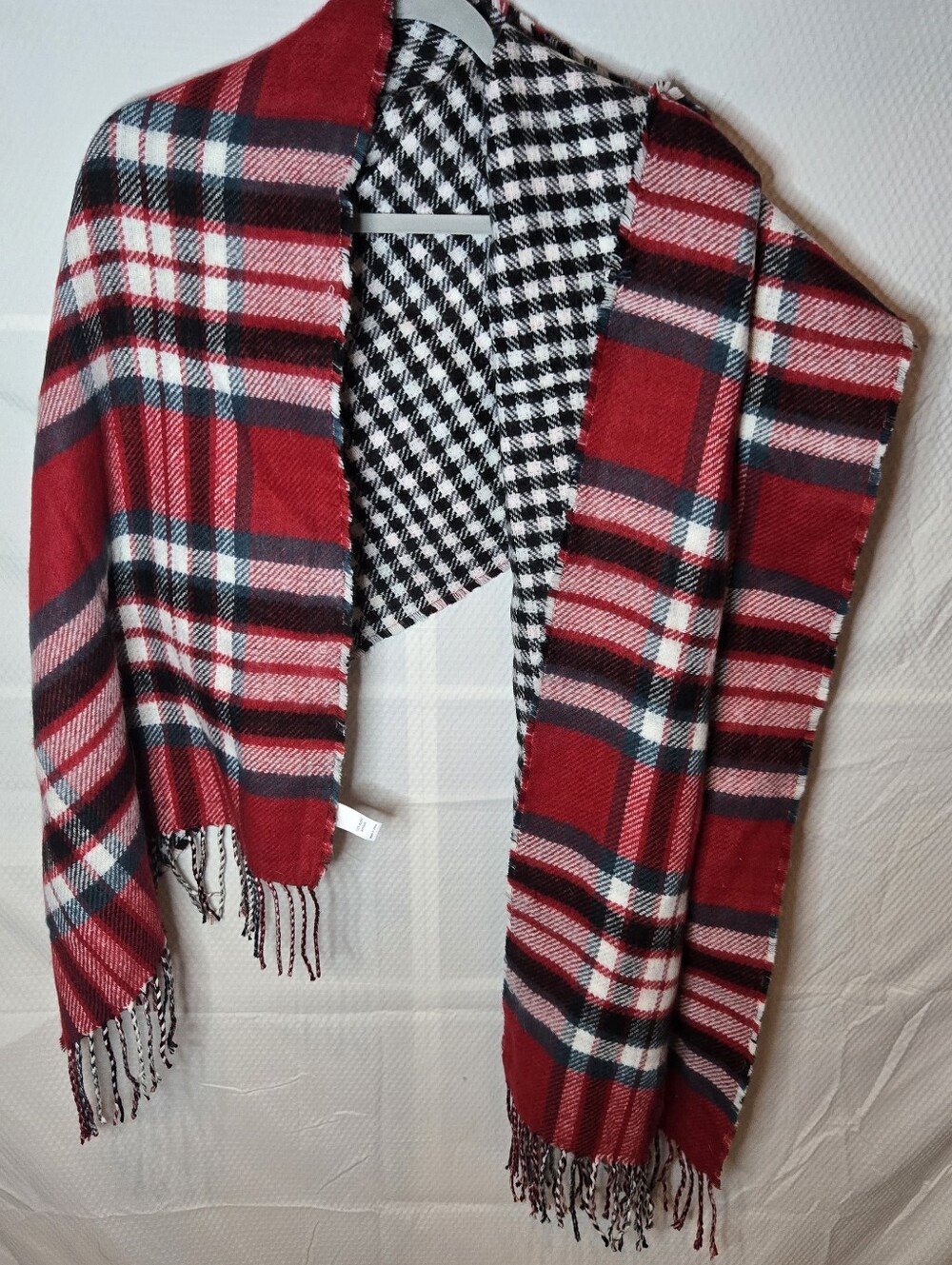 Oversized Reversible Red Plaid Scarf - Classic Winter Accessory